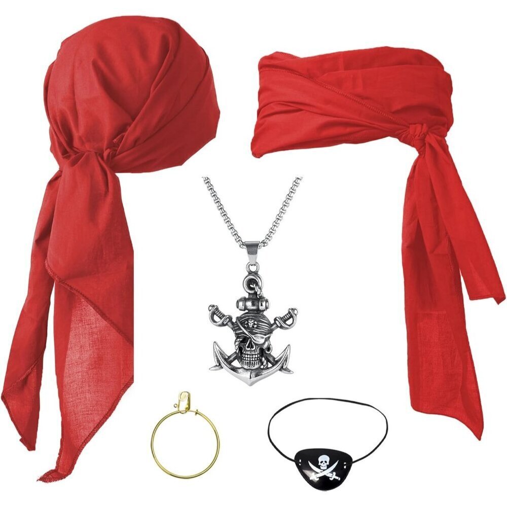Pirate Costume Accessories Set Cotton Unisex Includes Bandana Sash Jewelry